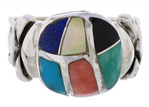 Sterling Silver Multicolor Inlay Southwest Ring Size 8-1/4 TX40035
